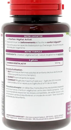 Charbon végétal Super Diet - boîte de 150 gélules