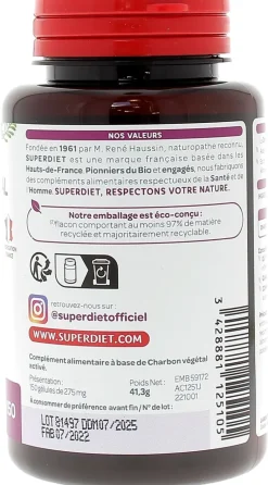 Charbon végétal Super Diet - boîte de 150 gélules