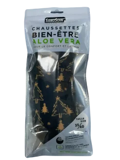 Chaussettes bien-être aloe vera noire et dorée SanoSoin - une paire de chaussettes