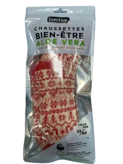 Chaussettes bien-être aloe vera blanche et rouge SanoSoin - une paire de chaussettes