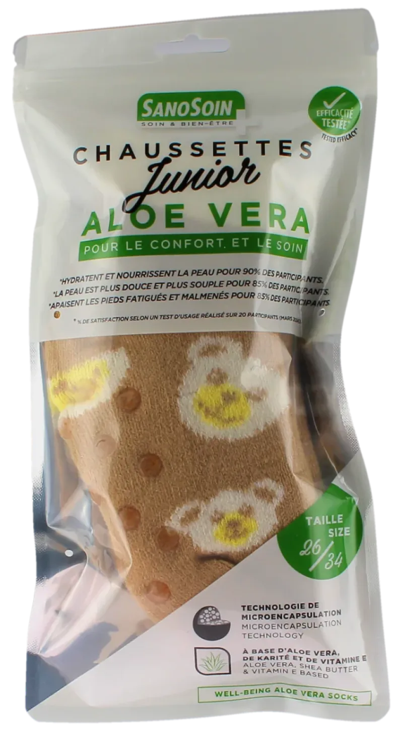 Chaussettes bien-être oursons beiges Junior SanoSoin – une paire de chaussettes