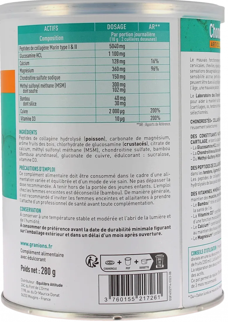 Chondrostéo Collagène marin Granions - pot de 280g