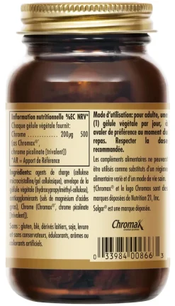 Chrome Picolinate 200 µg Solgar - boîte de 90 gélules végétales