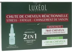 Chute de cheveux réactionnelle 2 en 1 Luxéol - boîte de 14 fioles