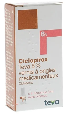 Ciclopirox 8 % vernis à ongles médicamenteux Teva – flacon 3 ml