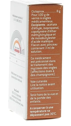 Ciclopirox 8 % vernis à ongles médicamenteux Teva – flacon 3 ml