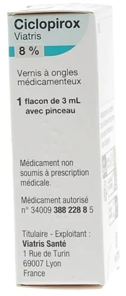 Ciclopirox 8 % vernis à ongles Viatris – 3 ml