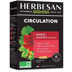 Circulation Jambes légères bio Herbesan - boite de 20 ampoules