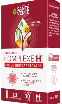 Circulymphe complexe H crise hémorroïdaire Santé verte - boite de 10 suppositoires