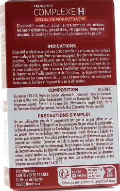 Circulymphe complexe H crise hémorroïdaire Santé verte - boite de 10 suppositoires