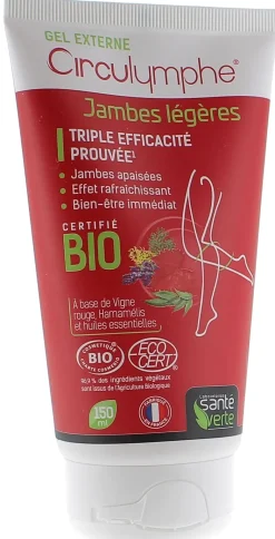 Circulymphe gel externe bio jambes lourdes Santé verte – tube 150 ml