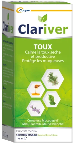Clariver sirop toux arôme thym et citron Cooper - flacon de 175 ml