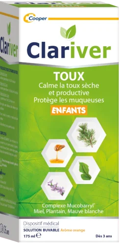 Clariver sirop toux enfants arôme orange Cooper - flacon de 175 ml