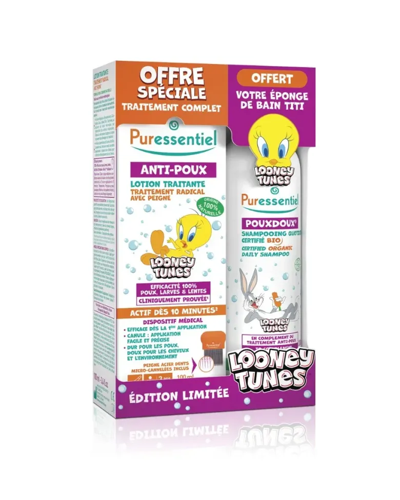 Coffret anti-poux édition limitée Looney Tunes Puressentiel - coffret de 3 produits