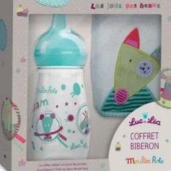Coffret biberon Moulin Rotin Luc et Léa - 1 biberon de 270 ml + 1 bavoir