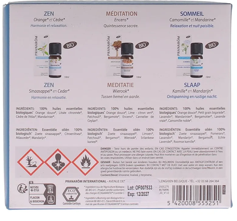 Coffret diffusion calme Pranarōm - coffret de 3 flacons de 10ml