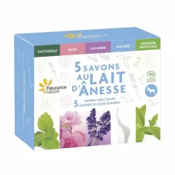 Coffret 5 savons au lait d'ânesse Fleurance Nature - boite de 5 savons de 100g