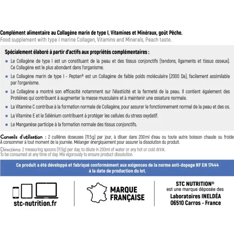 Collagen duo goût pêche STC Nutrition - pot de 230g