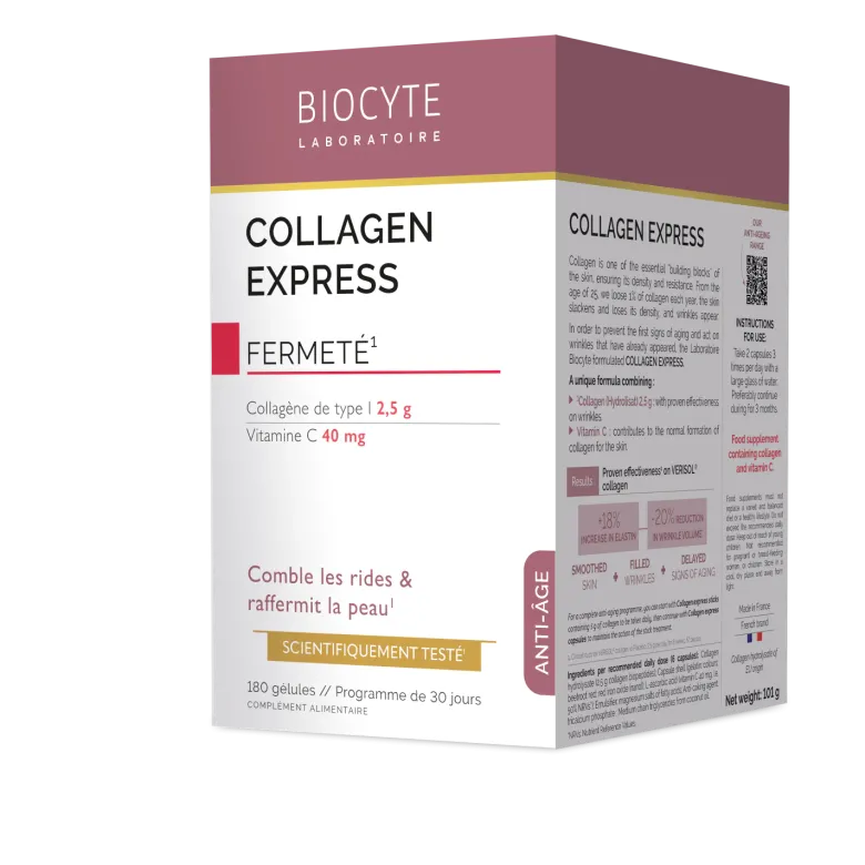 Collagen Express anti-âge rides lisées Biocyte - boîte de 180 gélules