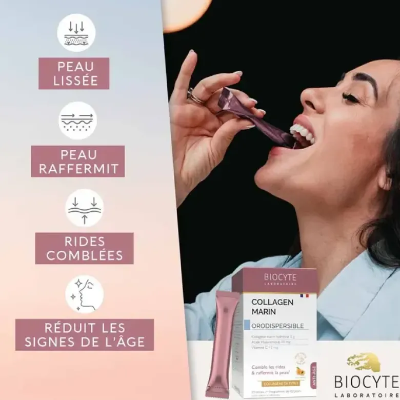 Collagen marin orodispersible Biocyte - boîte de 20 sticks