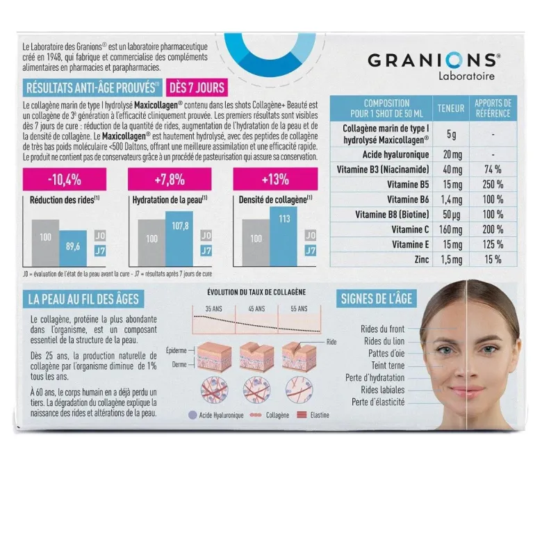 Collagène+ beauté 5g Granions - boite de 8 shots de 50ml