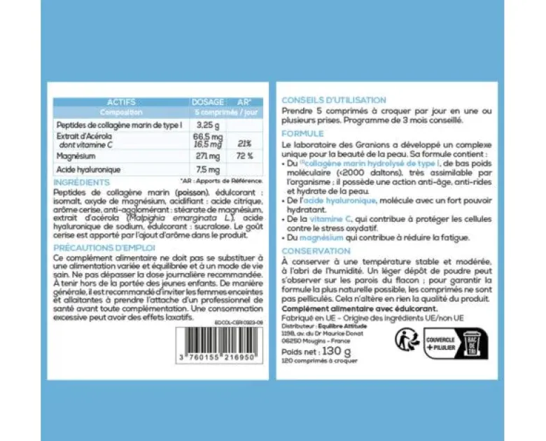 Collagène+ beauté goût cerise Granions - pot de 120 comprimés