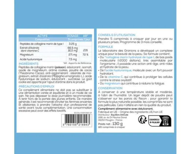 Collagène+ beauté goût cookie Granions - pot de 120 comprimés