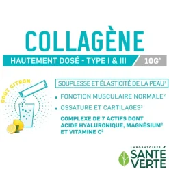 Collagène hautement dosé goût citron Santé Verte - boîte de 30 sticks de poudre