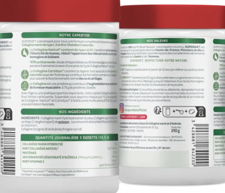 Collagène marin 10g + Vitamine C Superdiet - pot de 210g