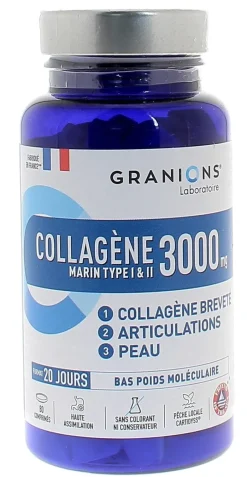 Collagène marin type I et II 3000 mg Granions - pot de 80 comprimés