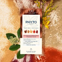 Coloration permanente 7.43 blond cuivré doré Phyto - lait révélateur et crème colorante de 50ml