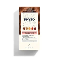 Coloration permanente 7.43 blond cuivré doré Phyto - lait révélateur et crème colorante de 50ml