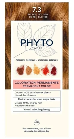 Coloration permanente 7.3 blond doré Phyto - lait révélateur et crème colorante de 50ml