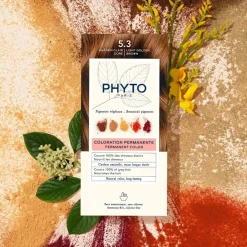 Coloration permanente 5.3 châtain clair doré Phyto - lait révélateur et crème colorante de 50ml