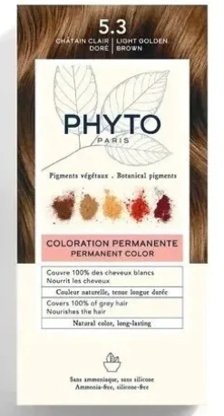 Coloration permanente 5.3 châtain clair doré Phyto - lait révélateur et crème colorante de 50ml