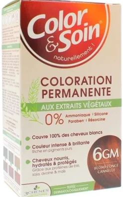Color & Soin Coloration permanente aux extraits végétaux blond foncé cannelle 6GM Les 3 Chênes - kit de 4 produits
