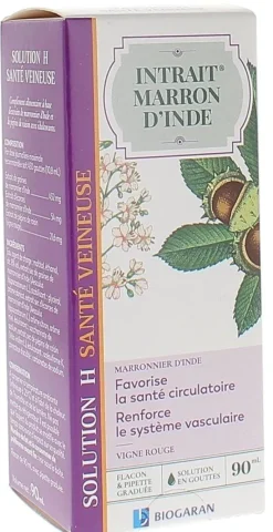 Complément alimentaire solution H santé veineuse intrait marron d'inde Biogaran - flacon de 90 ml