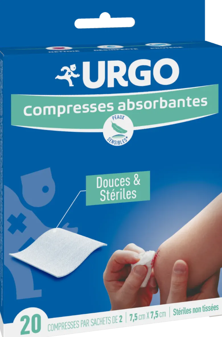 Compresses absorbantes Urgo - compresses par sachets de 2 7,5cmX7,5cm