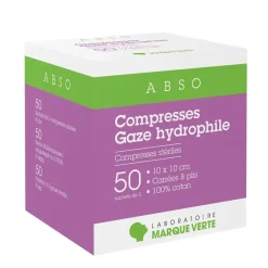 Compresses gaze hydrophile Abso Marque Verte - boite de 50 sachets de 2