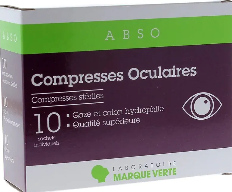 Compresses Oculaires Stériles ABSO Marque Verte - boîte de 10 sachets individuels
