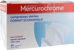 Compresses stériles coton format économique Mercurochrome - boite de 60 compresses