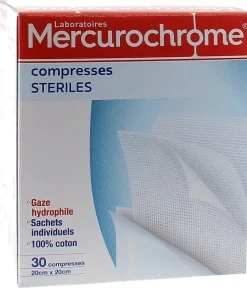 Compresses stériles coton Mercurochrome - boite de 30 compresses
