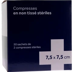 Compresses stériles non tissé 3M - 50 sachets de 2 compresses stériles de 7,5x7,5 cm