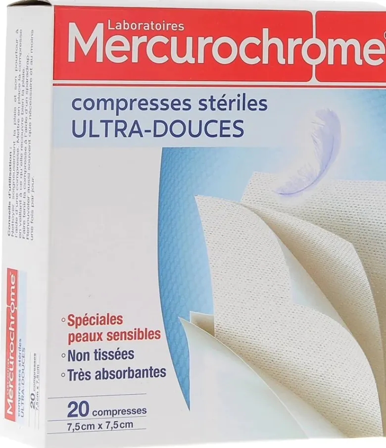 Compresses stériles ultra-douces Mercurochrome - Boite de 20 compresses