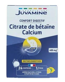 Confort digestif Citrate de bétaïne Calcium arôme citron Juvamine - boite de 24 comprimés effervescents