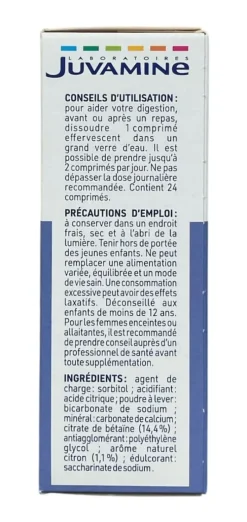 Confort digestif Citrate de bétaïne Calcium arôme citron Juvamine - boite de 24 comprimés effervescents