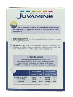 Confort digestif Citrate de bétaïne Calcium arôme citron Juvamine - boite de 24 comprimés effervescents