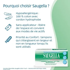 Cotton Touch Tampons hygiéniques super Saugella - boîte de 16 tampons