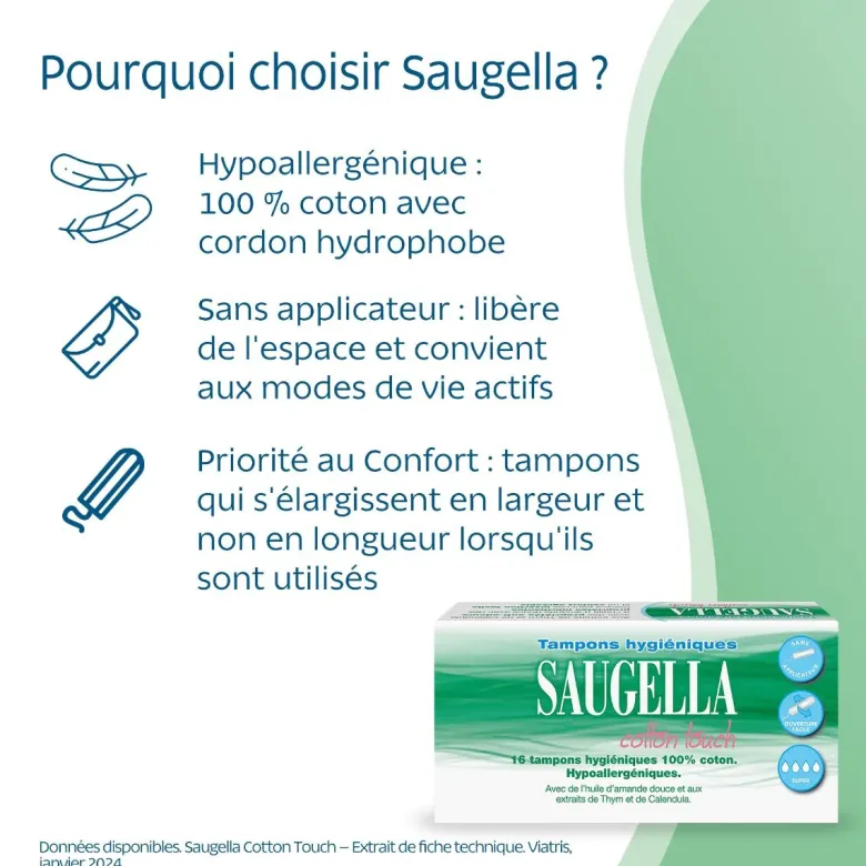 Cotton Touch Tampons hygiéniques super Saugella - boîte de 16 tampons
