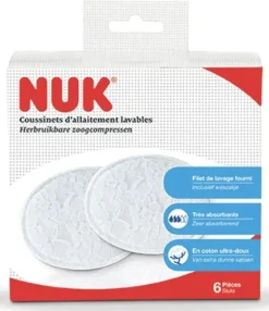Coussinets d'allaitements lavables NUK - boite de 6 pièces + un filet de lavage